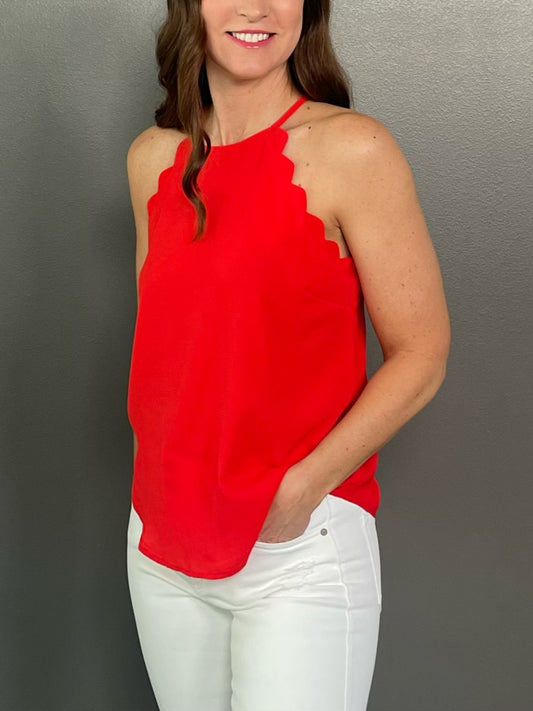 Delaney Scalloped Tank - Red