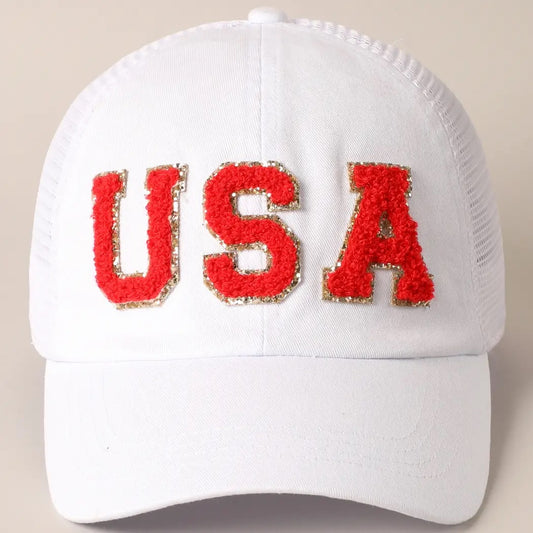 USA Patched Baseball Cap - White