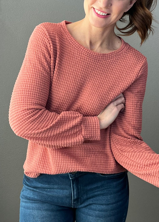 Sadie Waffle Puff Sleeve Sweater